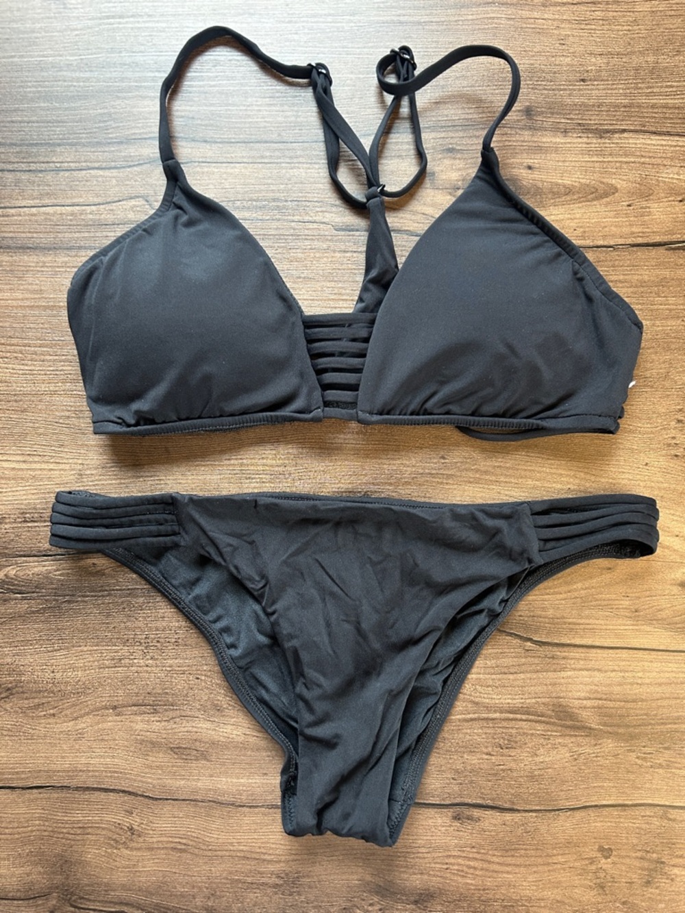 Seafolly Women’s Black Strappy Bikini Set - Swim Top & Bottom